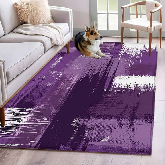 Purple Abstract Area Rug 4x6 Washable Rug Non Slip Modern Mottled Art Oil Painting Large Area Rug Indoor Floor Carpet for Entryway Bedroom Kitchen Living Room Home Office Dining Room Nursery