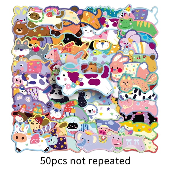 100-Pack Running Animals Stickers, Cute Pet Doodle Waterproof Vinyl Decals for Car, Water Bottle, Phone, Laptop, Journal & Luggage
