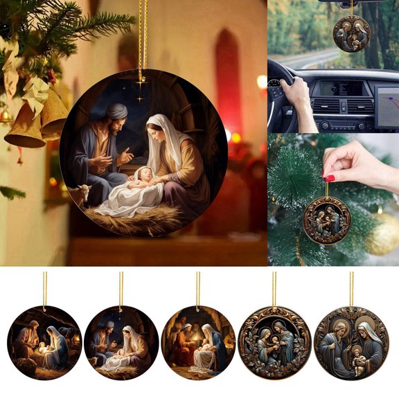 BOBOMOTI 3D Christmas Nativity Scene Ornaments Christmas Hanging Ornament Pendant for Xmas Tree Decorations Religious Gifts for Men Women