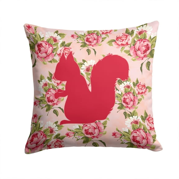 Carolines Treasures Squirrel Shabby Chic Pink Roses Fabric Decorative Pillow 14Hx14W multicolor