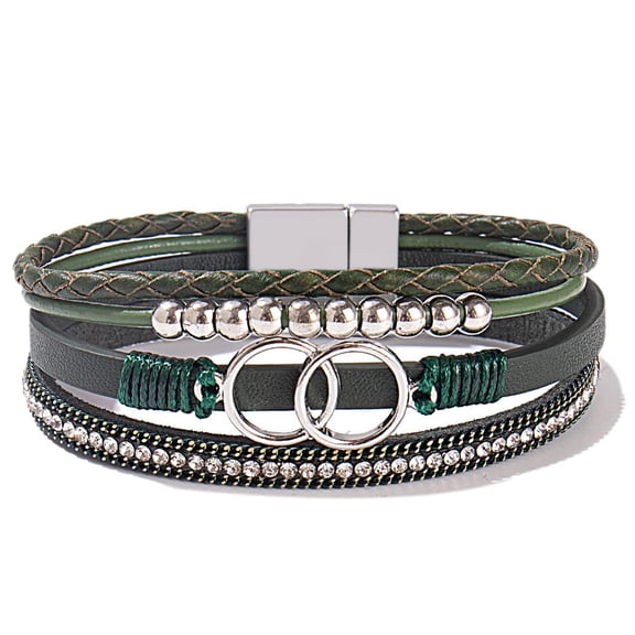 Boho Wrap Bracelets Leather Cuff Bangle Gold Beaded Bracelets for Women Stackable Infinity Bracelets Jewelry with Clasp-style2;