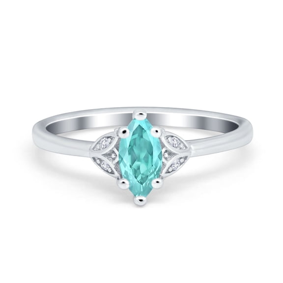 Marquise Art Deco Engagement Ring Simulated Paraiba Tourmaline CZ 925 Sterling Silver Size 5