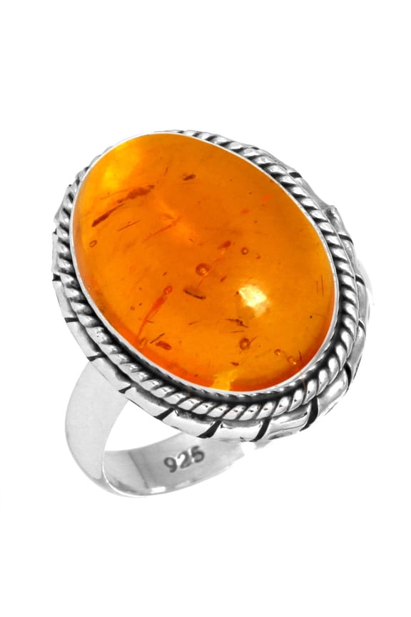 925 Sterling Silver Ring For Women - Men Orange Amber Gemstone Silver Ring Size 5 November Birthstone Hand Made Silver Ring Size 5 New Year Gift For Wife 925 Silver Gemstone Jewelry