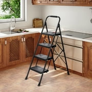 4 Step Ladder, KK KINGRACK Folding Step Stool with Wide Pedal&Safety Lock, 500 LBS, Black
