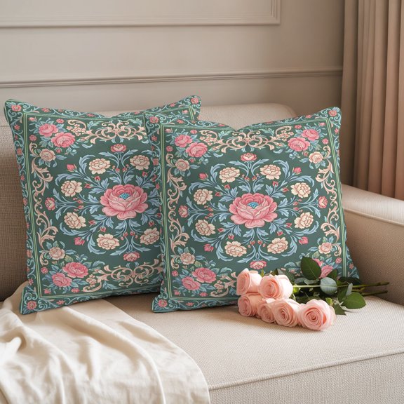 Outdoor Pillow Cover 18x18inch Set of 2, Vintage Boho Blossom Floral Waterproof Decorative Throw Pillow Cover for Couch Sofa, Farmhouse Sage Green Pillowcase Cushion Cases for Patio Garden Bed Car