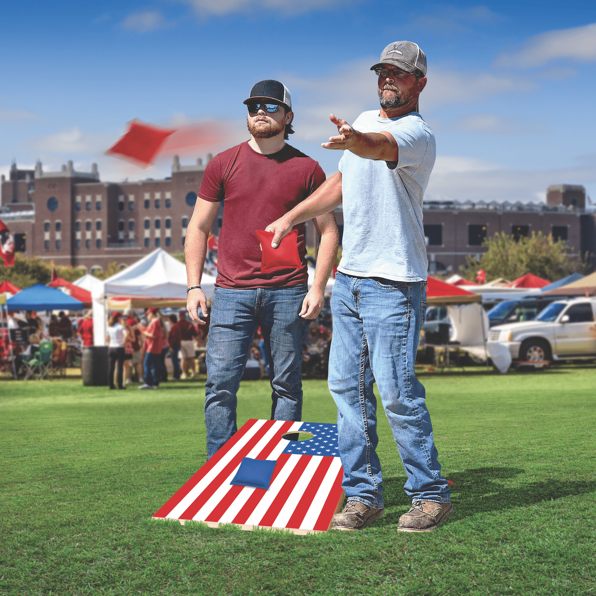 Patriotic Cornhole, Stick & Slide, Wooden, 2 Boards, 8 Bean Bags, Family Games, Ages 3+ by MinnARK
