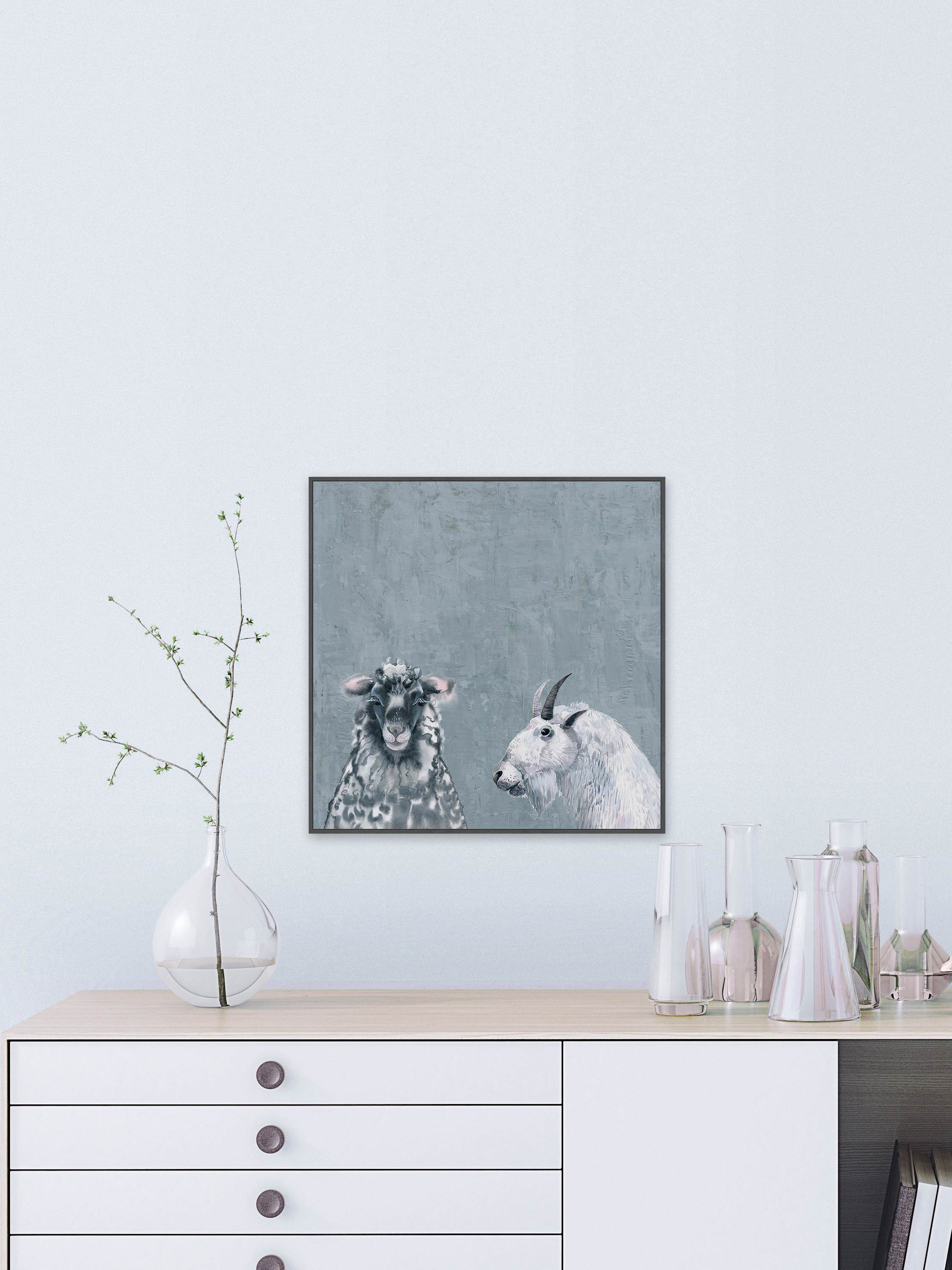 Black and White in Blue Floater Framed Painting Print on Canvas