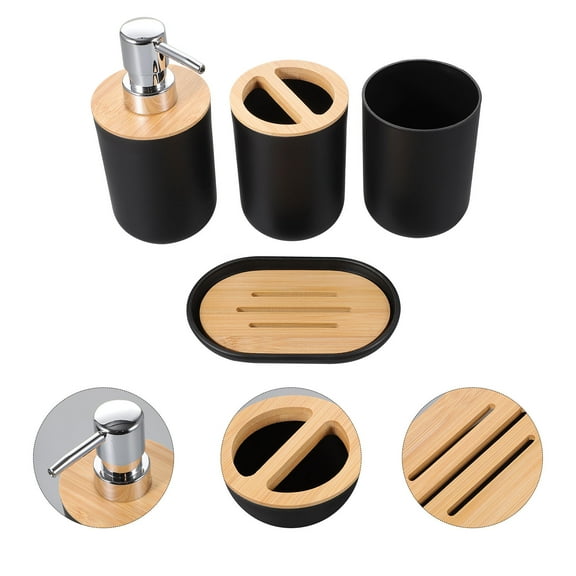 GAXIRE 1Set Bathroom Sink Accessories Set Black Soap Dispenser Toothbrush Holder