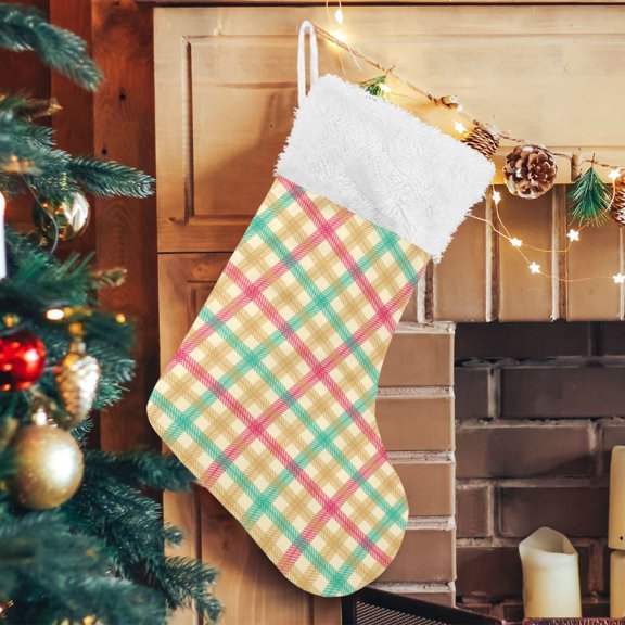 RMDQTR Christmas Stockings for Xmas Gifts - Large Size Festive Holiday Decor for Family Red Green Yellow Plaid Pattern