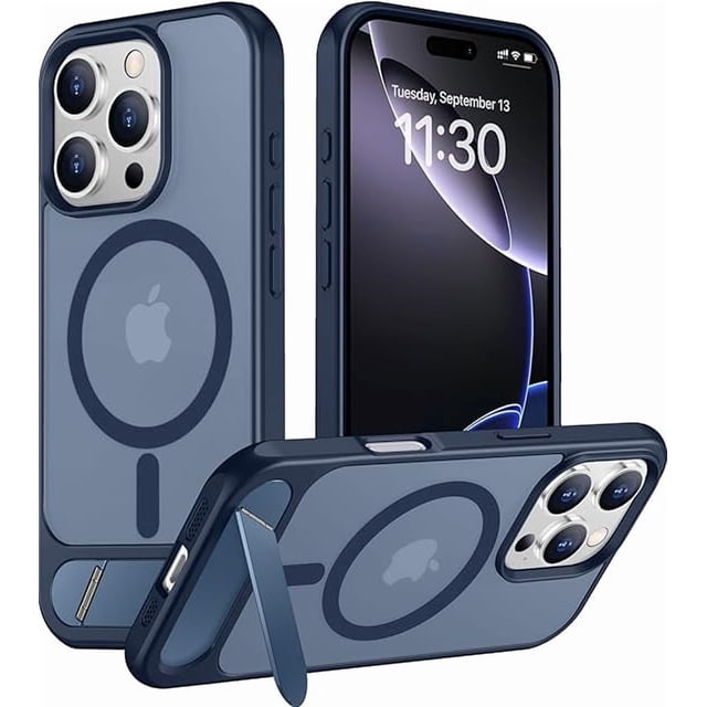 Funda Magnética Invisible con Soporte para iPhone 16 Pro Max 6.9", Azul