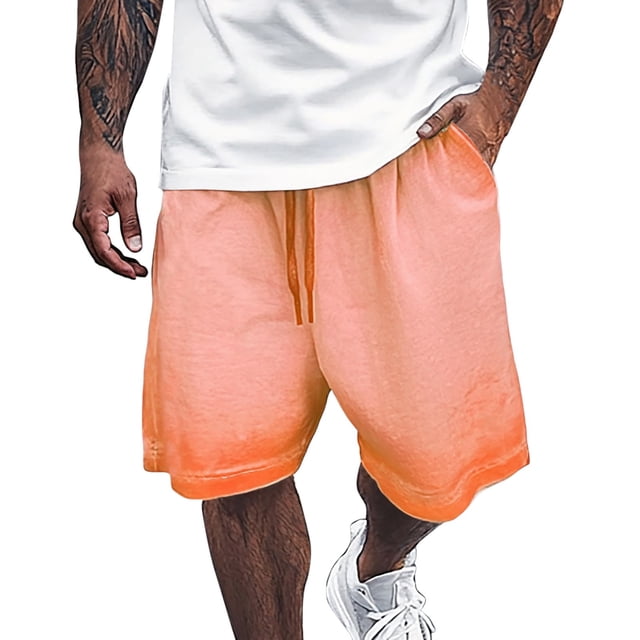Cargo Shorts Male Heavyweight Distressed Shorts Washed 2 Tone Gradient Loose Oversize Athletic Shorts Men Orange XXL