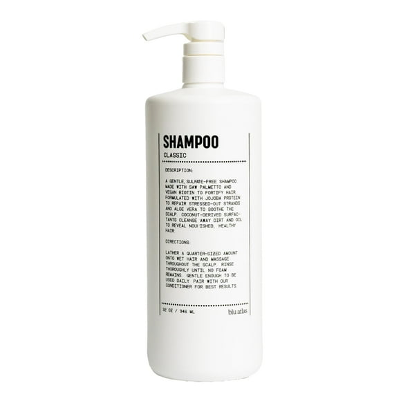 Champú natural para hombres Blu Atlas - Para todo tipo de cabello - Champú hidratante profundo de limpieza suave Sin sulfato vegano ni parabenos - Aroma clásico 32 oz.