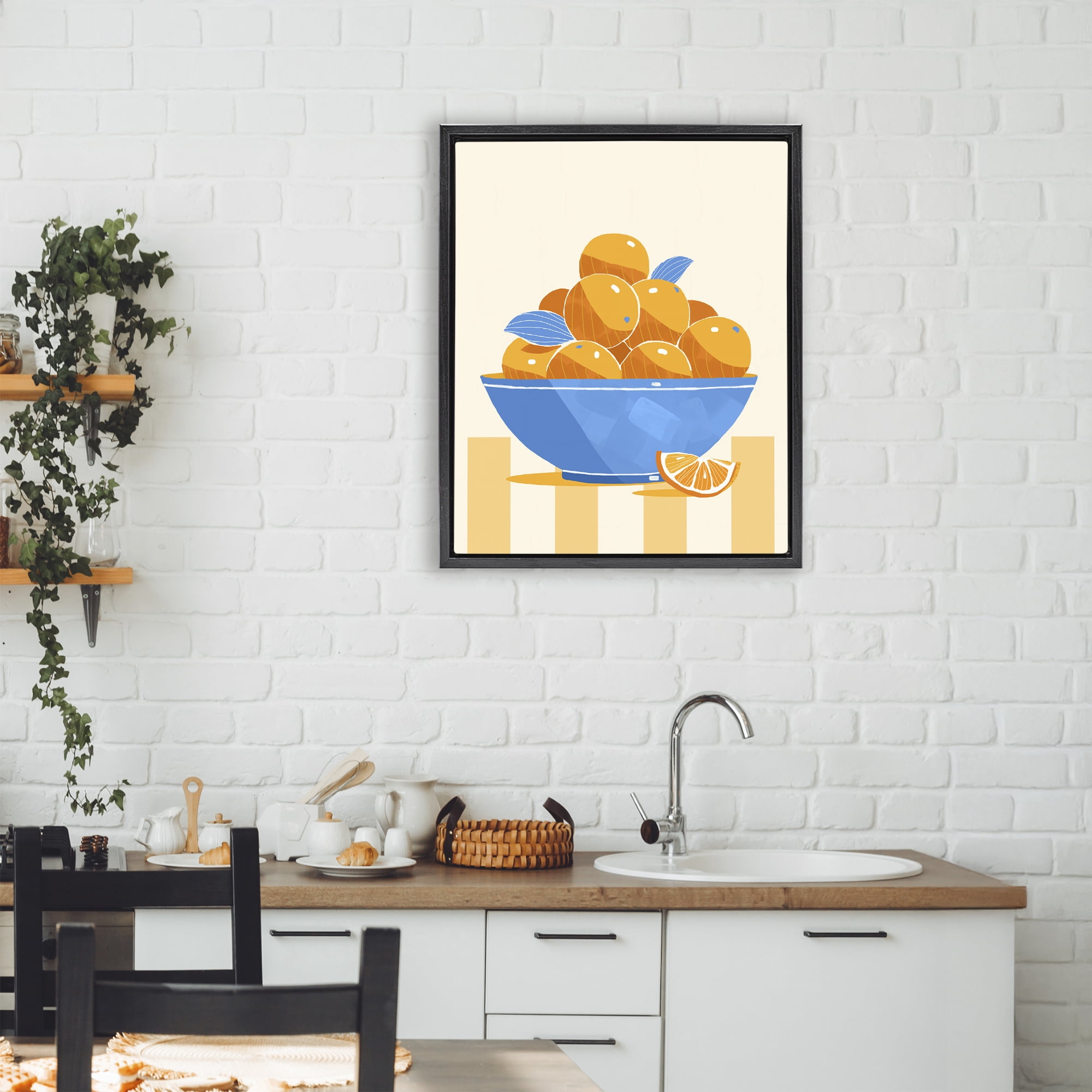Stupell Industries Orange Citrus Bowl Striped Black Framed Floater Canvas Wall Art, design by Lucca Sheppard