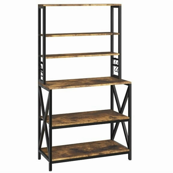 Beran7  Kitchen Bakers Rack,  Coffee Bar Table, Farmhouse Microwave Oven Stand Cabinet for Small Spaces, Corner Organizer Storage Shelf for Spices and Pots, Rustic Brown