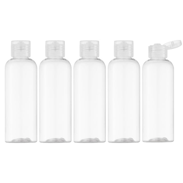 Botellas de viaje PET Laklulu, transparentes, de tamaño pequeño, con tapa abatible, para artículos de tocador, champú, acondicionador y loción, paquete de 5, 100 ml