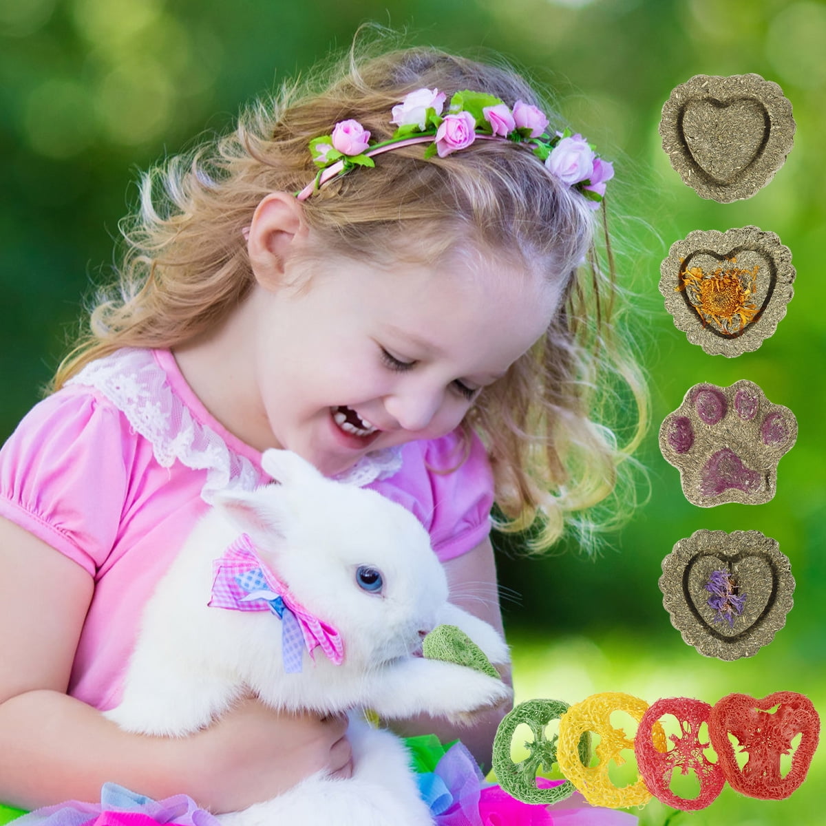 HTFD 5pcs Natural Bunny Grass Toys Improve Dental Health for Small Pet Animal Chew Ball Toys Grass Ball Treats for Hamster Rabbit 