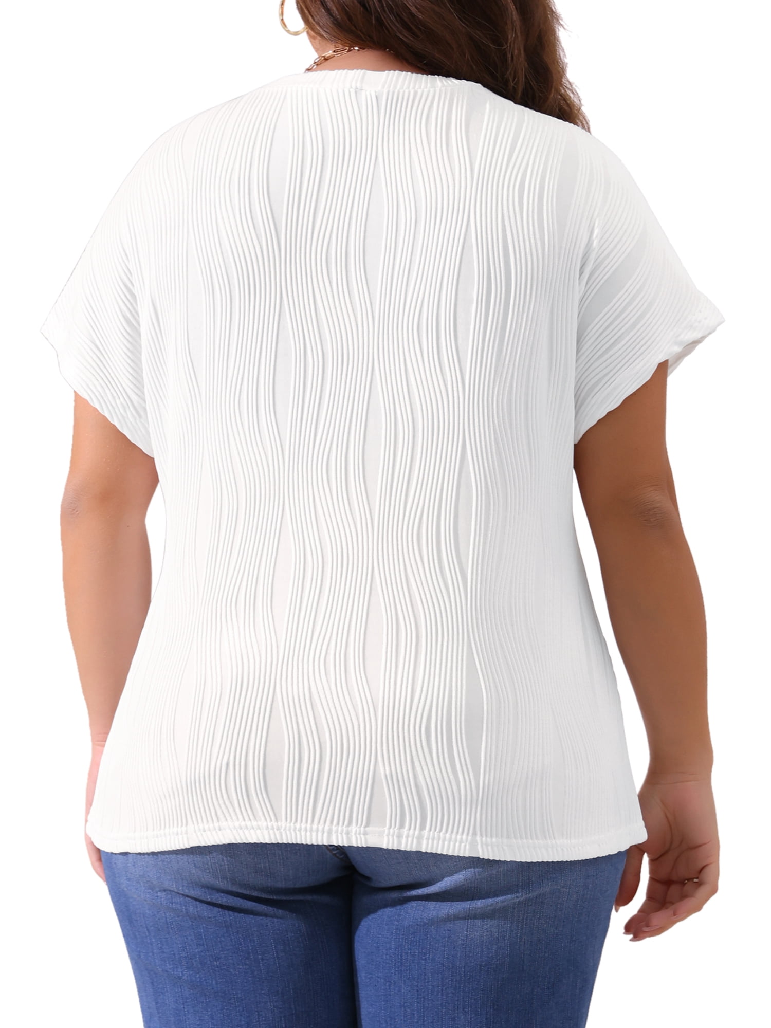 Women's Plus Women's Short Sleeve Textured Tops Crewneck Casual T Shirts 1X White