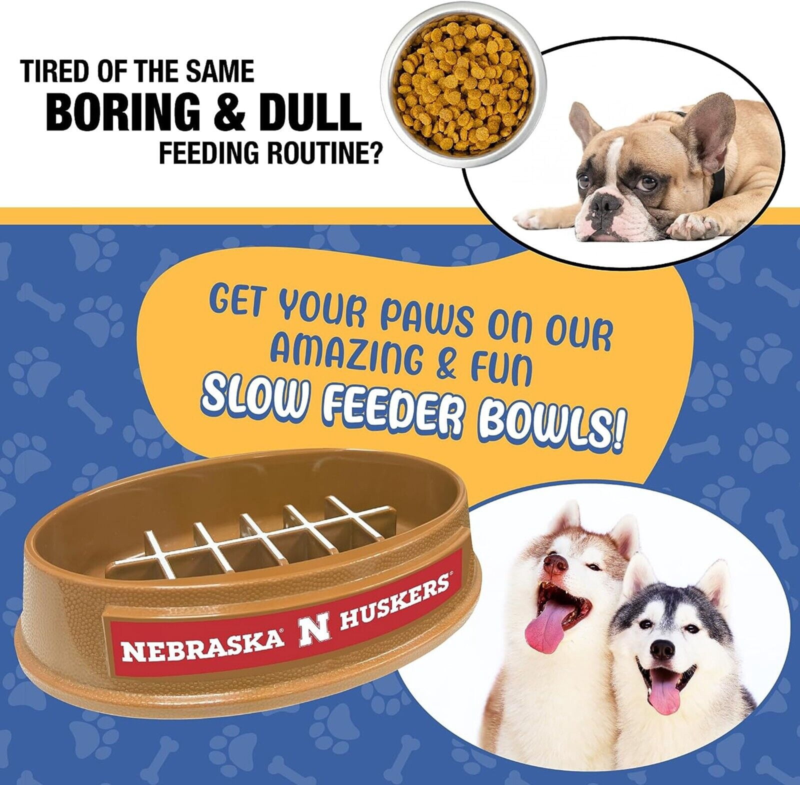 Pets First NCAA Nebraska Cornhuskers Super-Bowl Slow Feeder Bowl for Dogs and Cats with Non-Slip Mat