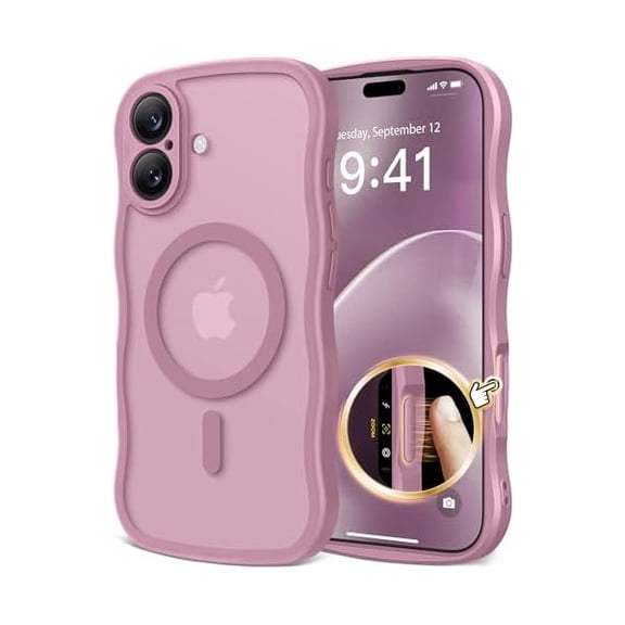 Eryueer Magnetic for iPhone 17 Case for Women Girls Upgraded [Full Camera Protection] [Compatible with MagSafe] Cute Wave Translucent Matte Phone Case for iPhone 17 Black Currant