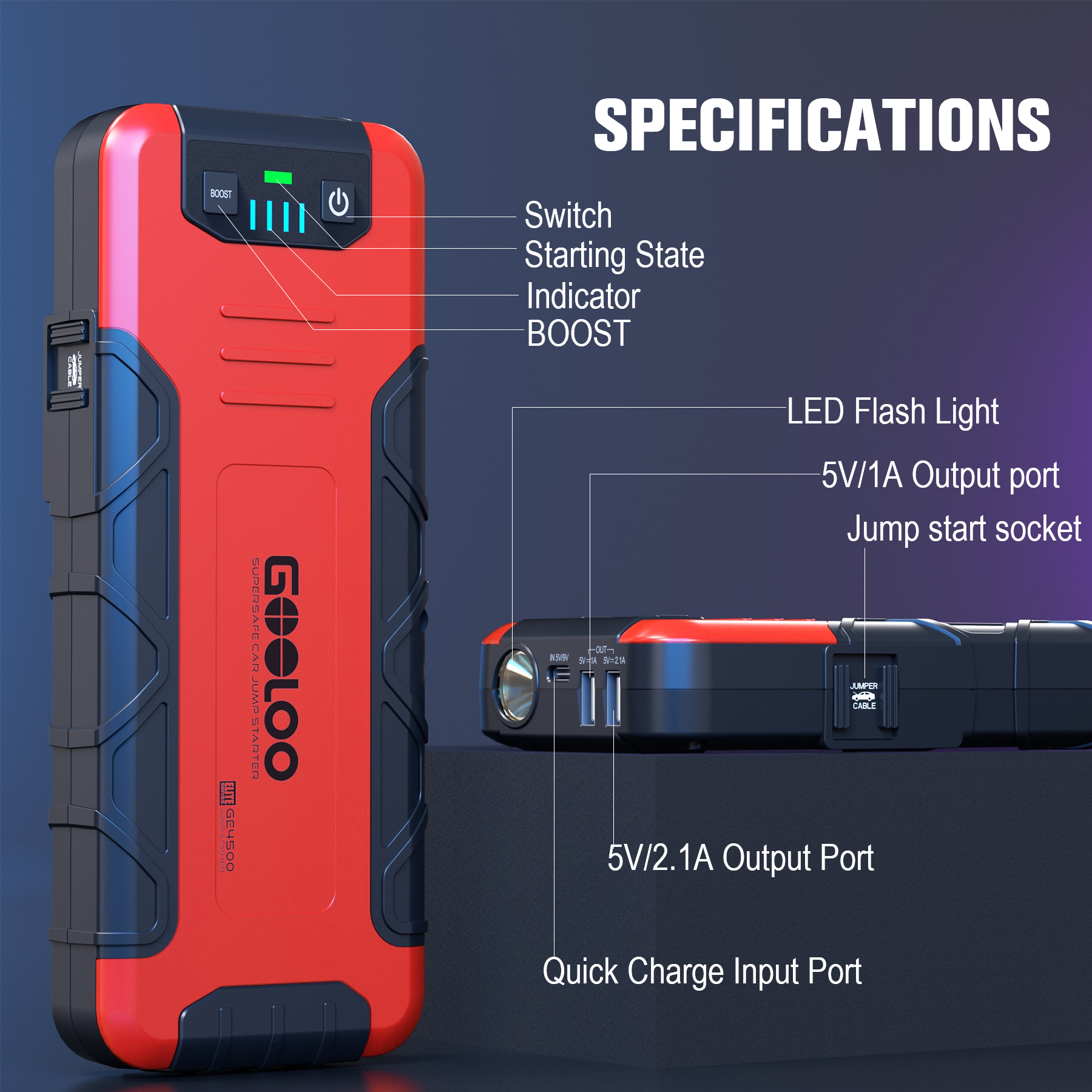 Gooloo GE4500 Car Jump Starter, 4500A Peak Battery Jumper photo 5