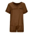 thumbnail image 6 of qolati Pajamas Set for Women Satin Short Sleeve Sleepwear Top and Shorts Soft V Neck Pjs Set Classic 2 Piece Loungewear Matching Outfits, 6 of 8