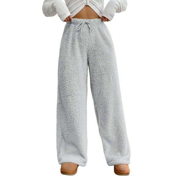 Women's Fashion Plush Casual Pants Solid Color Loose Comfortable Plush Warm Trousers for Warm and Comfortable Winter Use,Light Gray,M