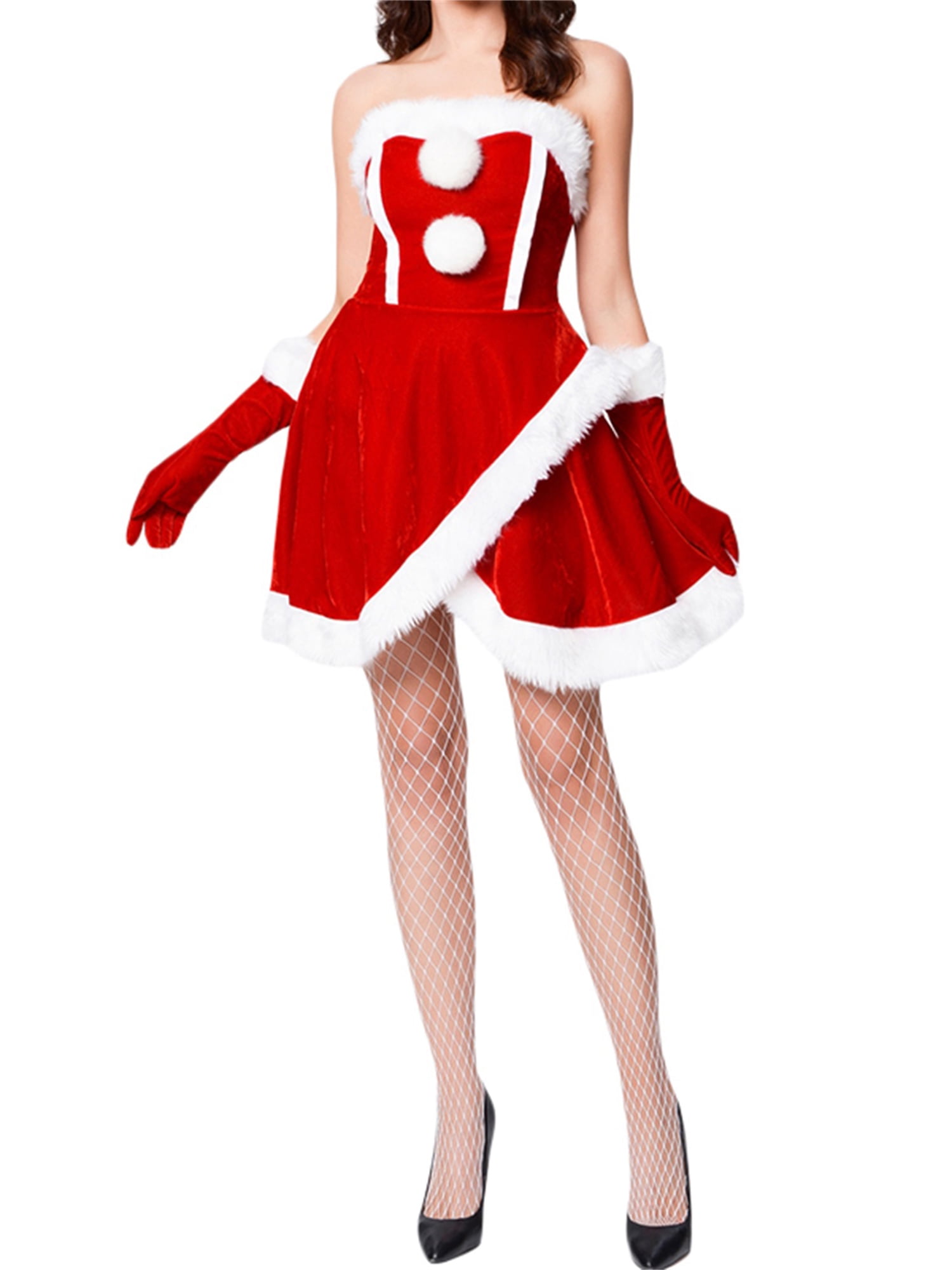Ladies Santa Red Gloves Fancy Dress Mrs Claus Christmas Party Costume Accessory 