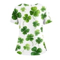 thumbnail image 3 of Women's Holiday Scrub Top - Cute St. Patrick's Day Shamrock Print V-Neck Short Sleeve Nurse Uniform White L, 3 of 3