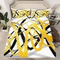 thumbnail image 2 of Erosebridal Abstract Geometric Stripes Bed Sheets King,Oil Painting Style Bedding Sets King Size,Gold Black Sheet Set King,Breathable Room Decor,4 Pieces, 2 of 7