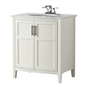 Brooklyn + Max Wilshire 30 inch Contemporary Bath Vanity in Soft White with Bombay White Engineered Quartz Marble Top