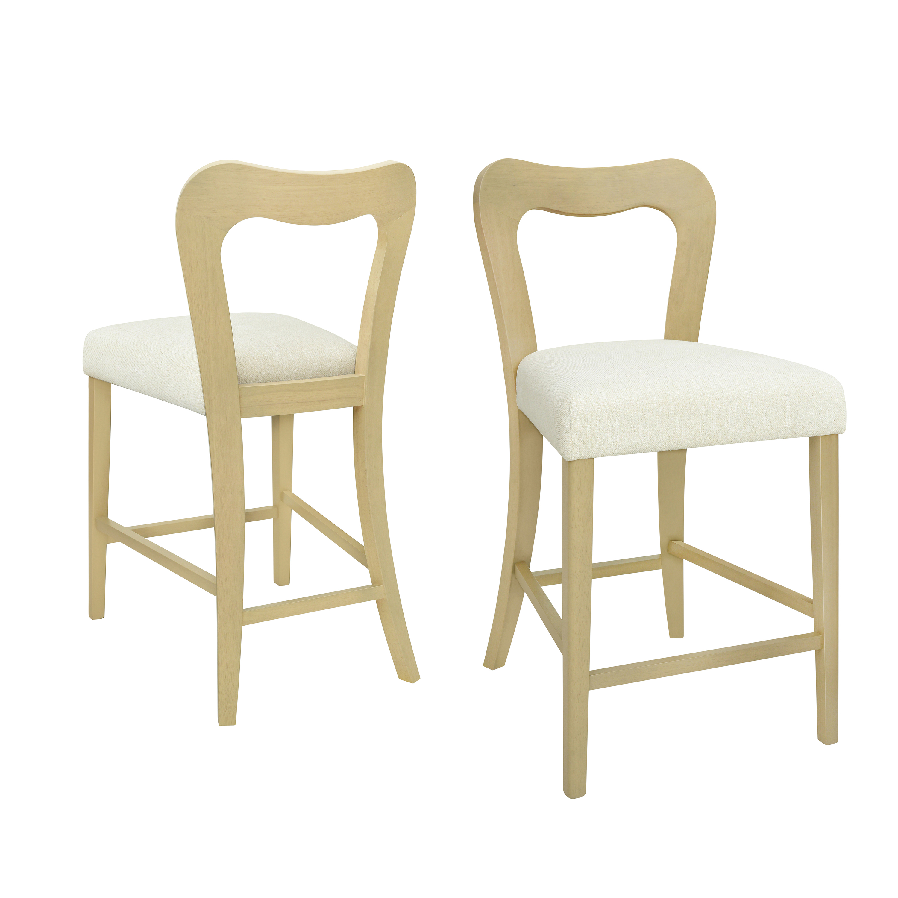 Euroco Counter Stools Set of 2, Upholstered Bar Stools Kitchen Island Chairs with Wooden Frame,Beige & Natural Ash
