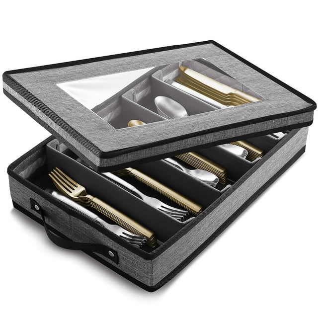 StorageBud Ensemble de Contenants de Rangement pour Couverts et Vaisselle, Coque Rigide et Empilable, Rembourrés de Façon Sécuritaire et Étuis à Vaisselle avec Séparateurs en Feutre Doux, Poignées et Fermetures Éclair pour le Transport