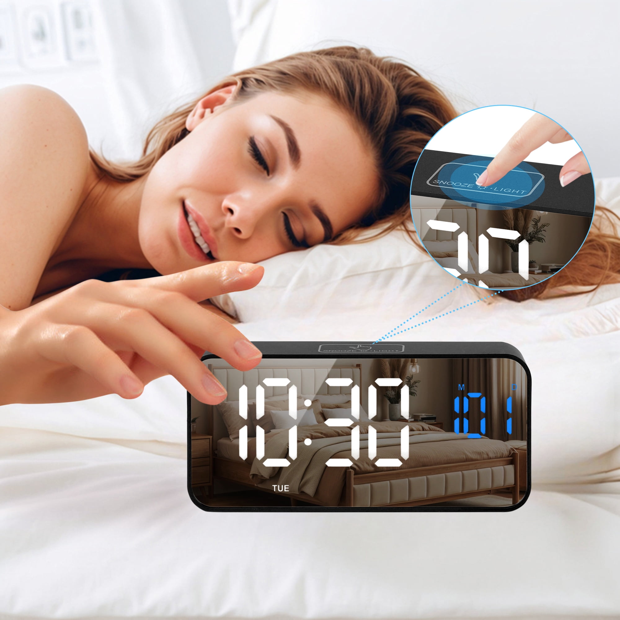 Unique Bargains Adjustable Volume Digital Alarm White 5.5"L x 1.3"W x 2.7"H