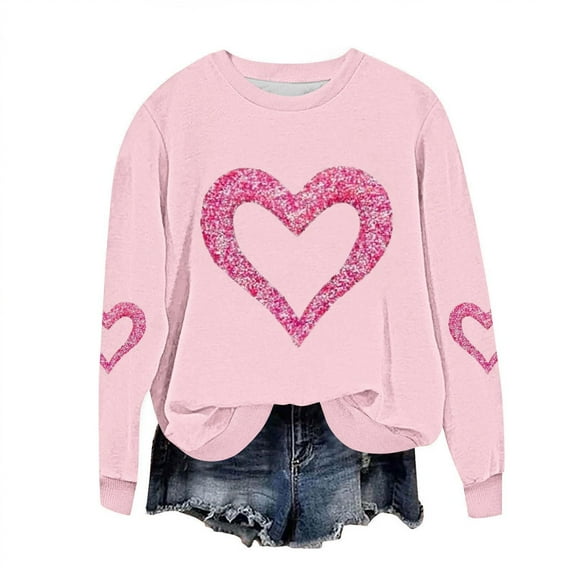 Felirenzacia 5XL Women’s Valentine Hoodie, Sweet Heart Print Long Sleeve Casual Holiday Top, Pink,S