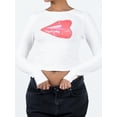 thumbnail image 2 of Arvbitana Women's Slim Fit Crop Tops Long Sleeve Lips Print Show Navel T-shirts Casual Crew Neck Pullovers Basic Blouses for Streetwear, 2 of 5