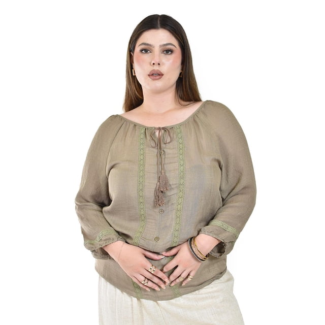 Blusa con detalle de borlas Roman Fashion /Tallas Extras, 225 (Café) verde 40