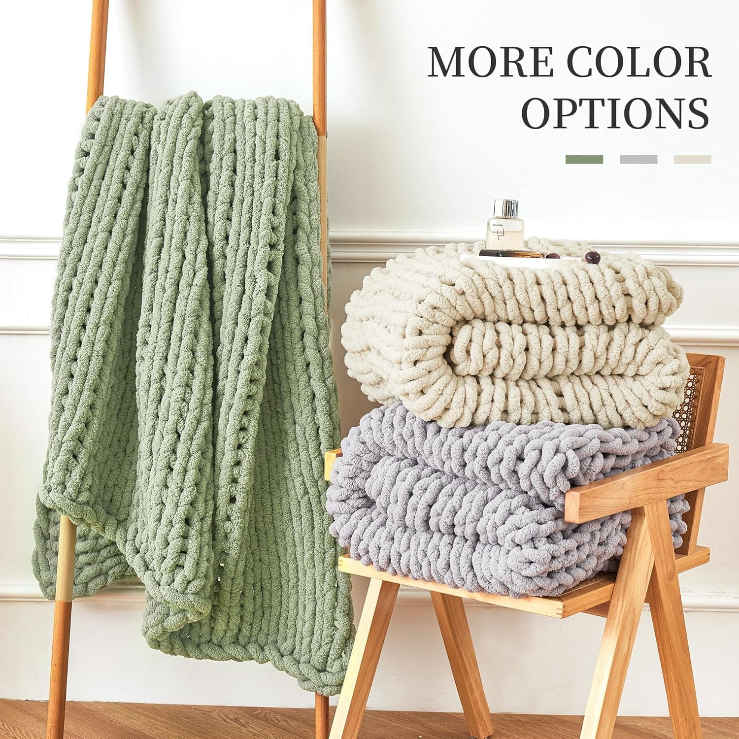 Chunky Knit Blanket Throw Hand Knit Chenille Throw Blanket for Sofa & Home Decor, Soft and Cozy Knitted Throw Blankets