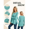 thumbnail image 3 of TEMOFON Fall Long Sleeve Tops for Women Crew Neck Waffle Knit Side Slit Shirt Casual Loose Blouses Womens Pullover Tops M, 3 of 8