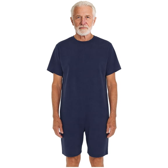 Miutii Unisex Adaptive Jumpsuit Anti-Strip Back-Zip Cotton One-piece Rompers Elderly Special Needs Clothings Navy Blue XXL