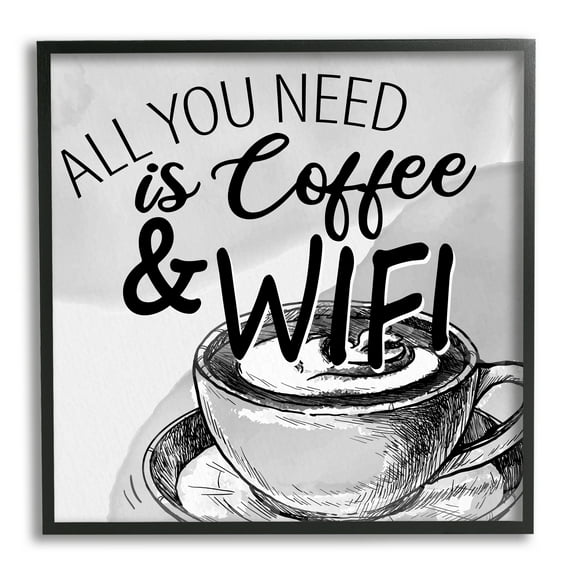 Stupell Industries Vintage Coffee & Wifi Food & Beverage Painting Black Framed Art Print Wall Art, 12 x 12