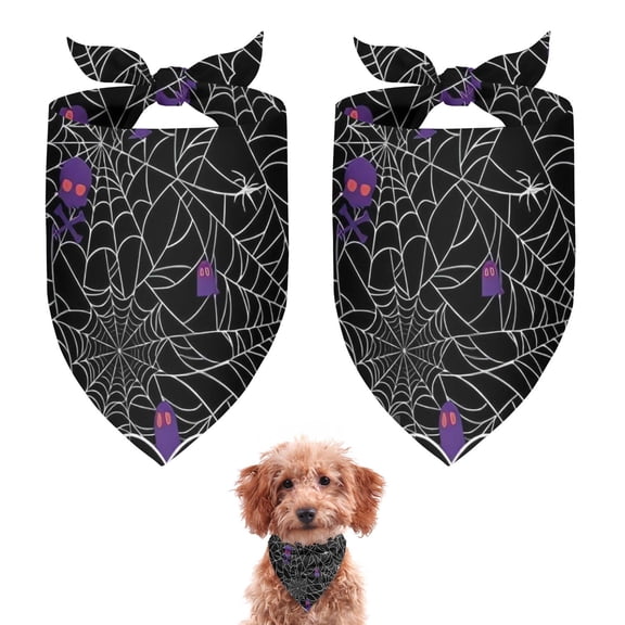 Dog Bandana 2 Pack,Halloween Spider Web with Purple Icons Bandanas for Dogs,Cat Bandana,Small/ Large Dog Bandana 2 Size,Dog Bandanas Girl Boy