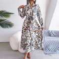 thumbnail image 5 of IROINNID Rollbacks Semi Formal Dress for Women Long Sleeve Shirt Dress Turndown Collar Dresses Printed Button Bandage Long Dress,White, 5 of 8