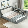 thumbnail image 3 of Full Size Platform Bed, Corner Bed Frame with Bookcase and Storage Drawers, Daybed Storage Bed Bookcase Bed Frame for Living Room Bedroom Guest Room, Grey, 3 of 7