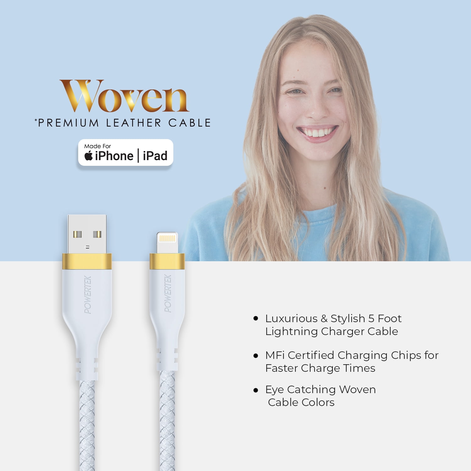 Liquipel Powertek Woven USB-A to Lightning - Blue