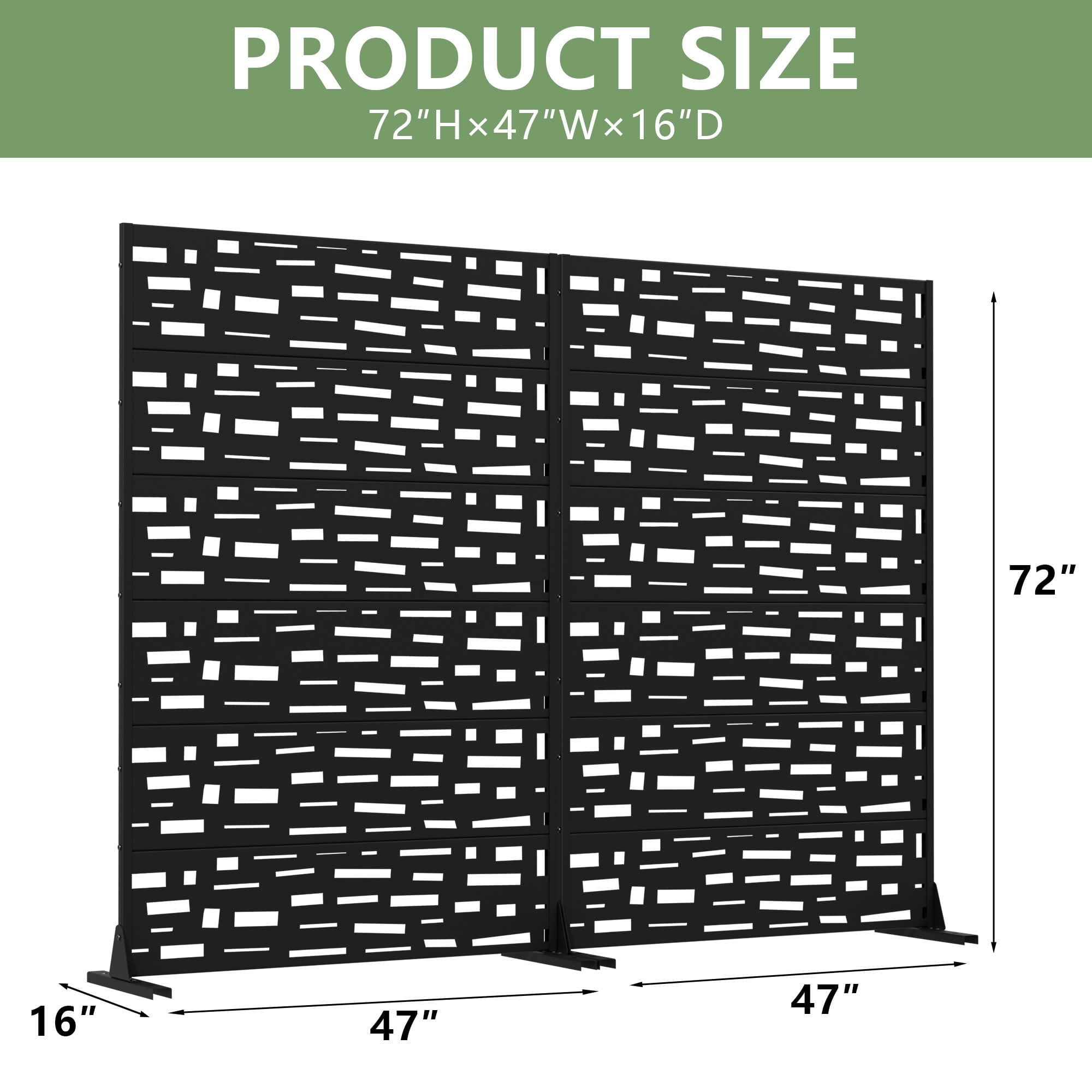 MAYEERTY 72X47" Metal Outdoor Black Privacy Screen for Backyard & Garden, 6 Piece Set, Double‑sided Installation