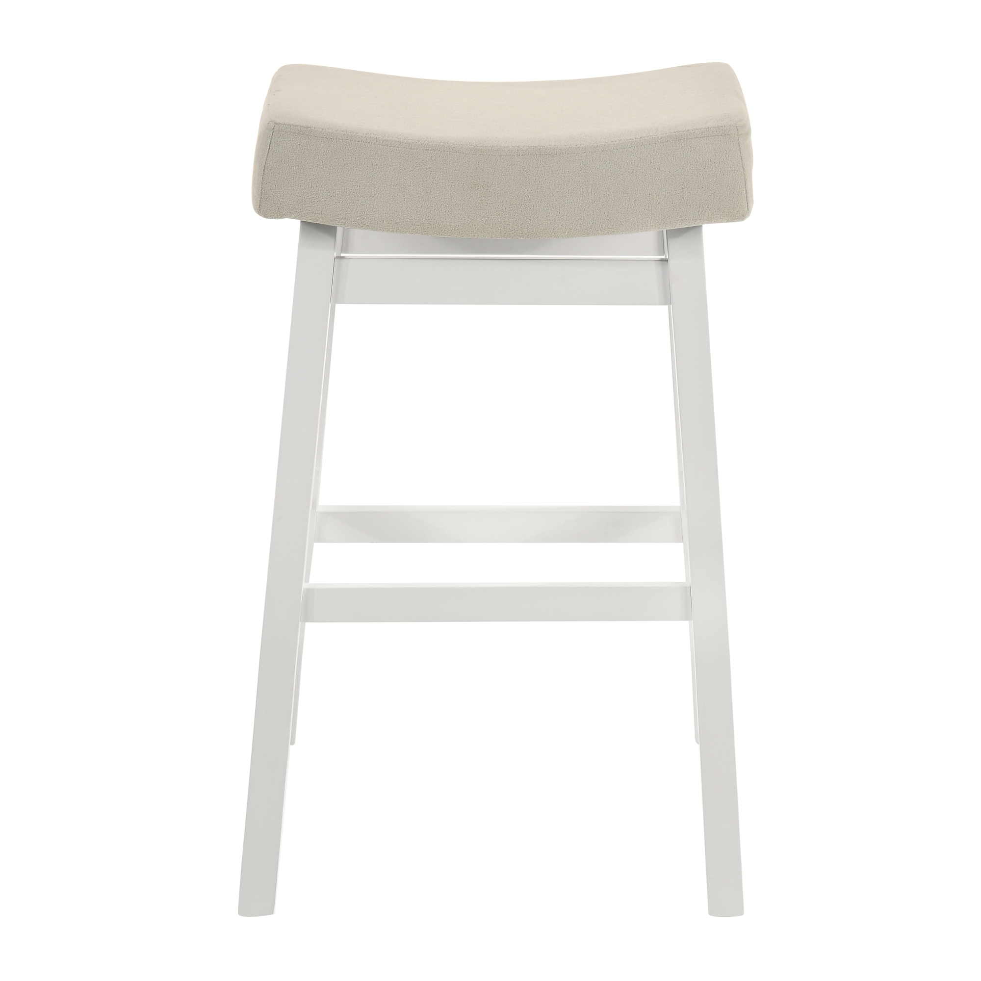 Lenon Wood Bar Height Bar Stool in White with Cream Fabric Seat - Set of 2