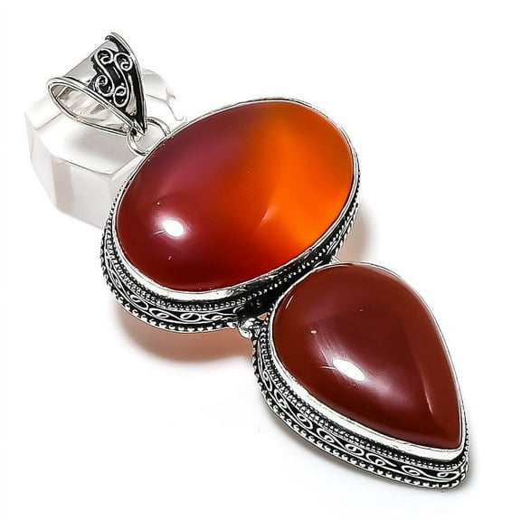 Natural Carnelian Gemstone 925 Sterling Silver Jewelry Pendant 3.07"