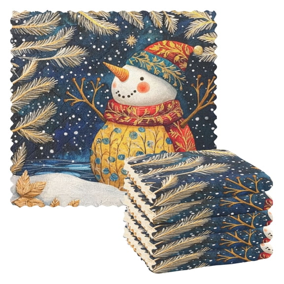 6 Pieces of Kitchen Towels 11x11Inch Kitchen Dish Cloths Kitchen Dish Towels Reuseable Cleaning Cloths Yellow Christmas Snowman