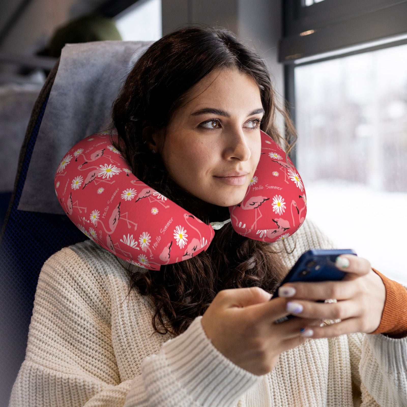 Xecao Hello Summer Flamingo Print Memory Foam Cervical Neck Pillow Versatile U-Shaped Pillows for Home,Office,Camping,Travelling,Soft Washable Cover