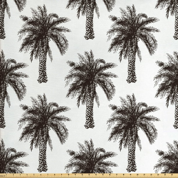 Palm Tree Fabric By The Yard Fully Grown Coconut Banana Trees With Retro Effect Lush Forest Foliage Decorative For Upholstery And Home Accents Ambesonne Palm Tree Fabric By The Yard Fully